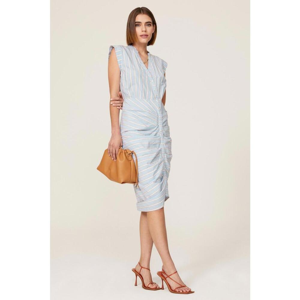 Veronica Beard Ruched Stripe Shirtdress Size 12 with Snag